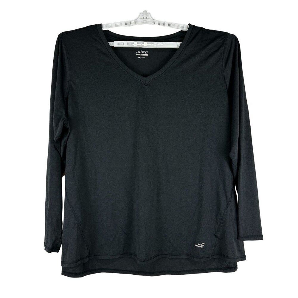 Bcg Plus Size 3X Black Long Sleeve V Neck Active Top Polyester Made In Egypt